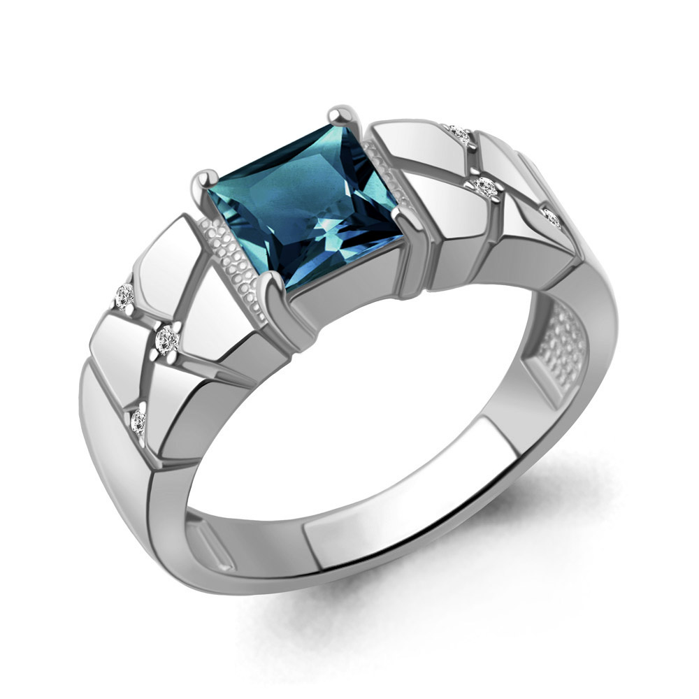 65012108А Кольцо из Серебра с топазом лондон блю, фианитами