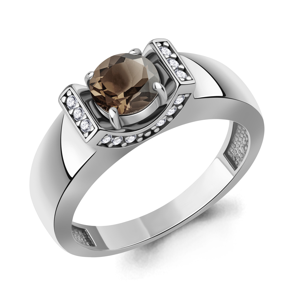 65013101А Кольцо из Серебра с кварцем дымчатым, фианитами