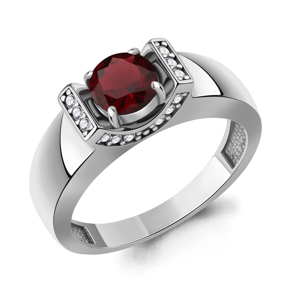 65013103А Кольцо из Серебра с гранатом, фианитами