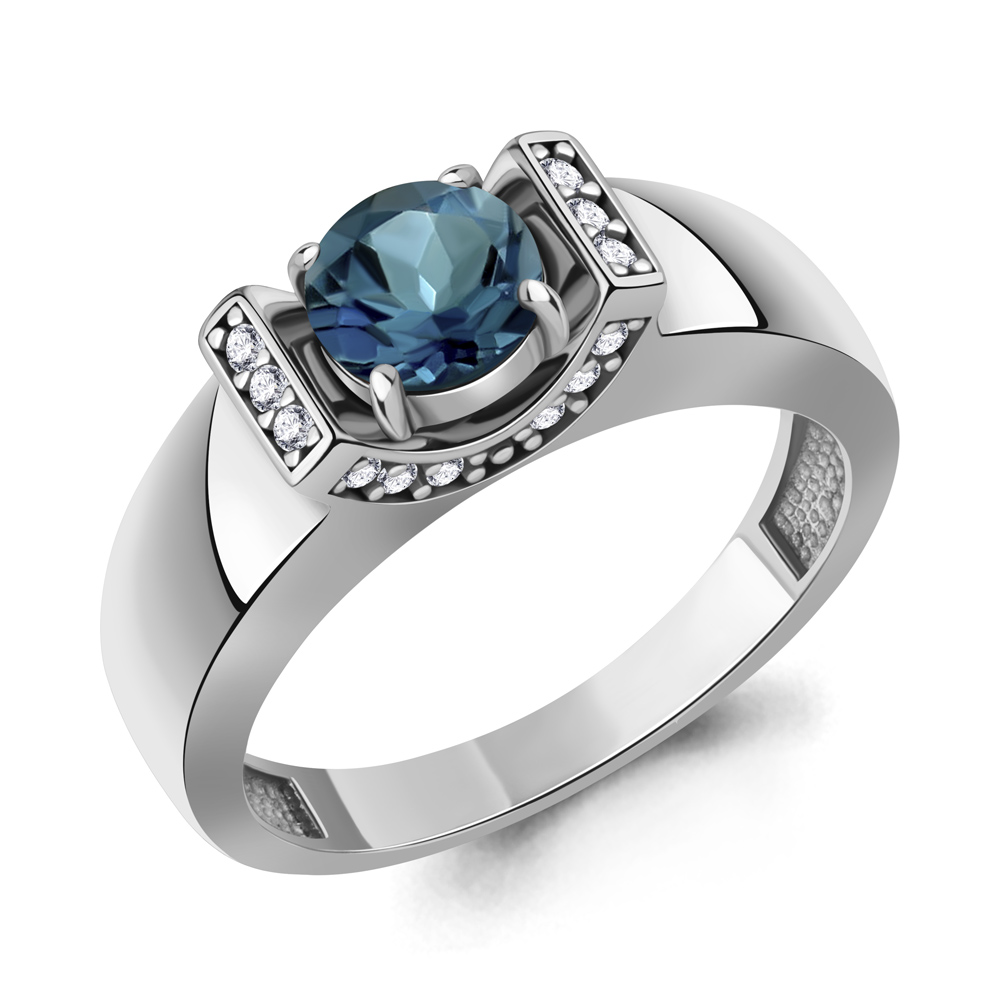 65013108А Кольцо из Серебра с топазом лондон блю, фианитами