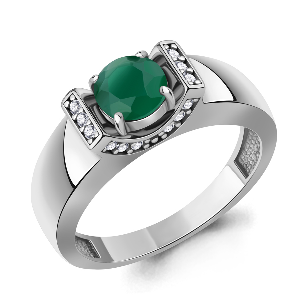 65013109А Кольцо из Серебра с агатом, фианитами