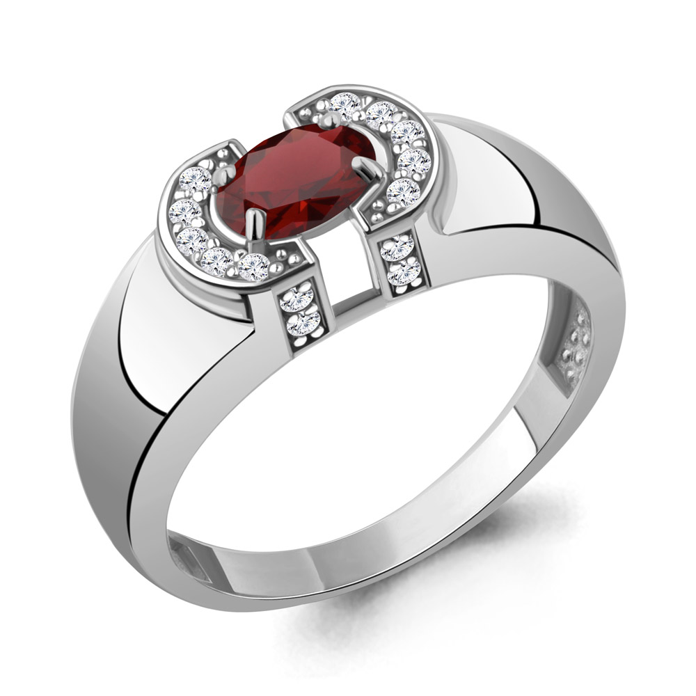 65013203А Кольцо из Серебра с гранатом, фианитами