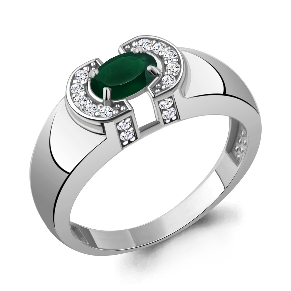 65013209А Кольцо из Серебра с агатом, фианитами