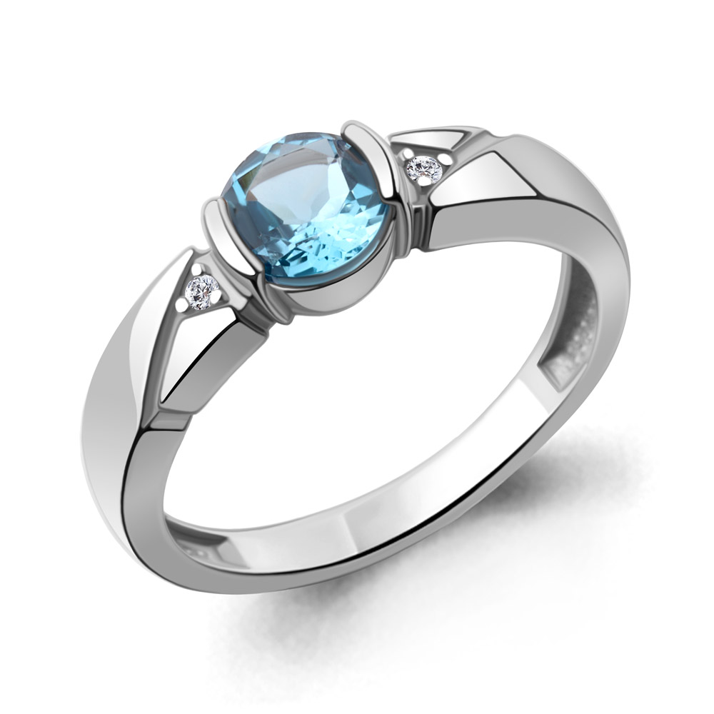 65013805А Кольцо из Серебра с топазом свисс блю, фианитами