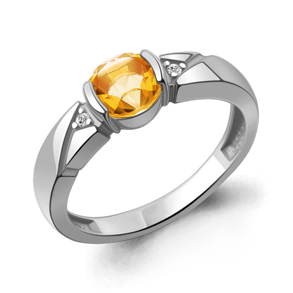65013806А Кольцо из Серебра с фианитами, цитрином