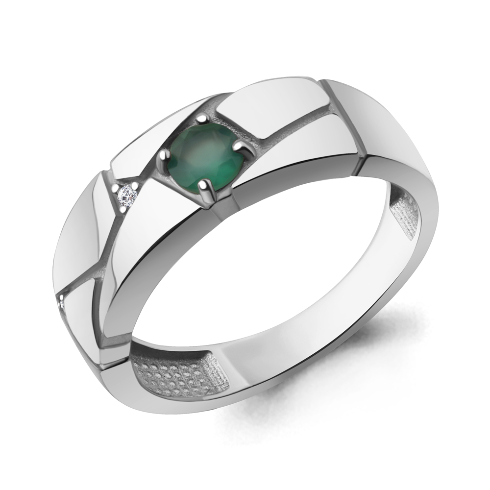 65013909А Кольцо из Серебра с агатом, фианитами