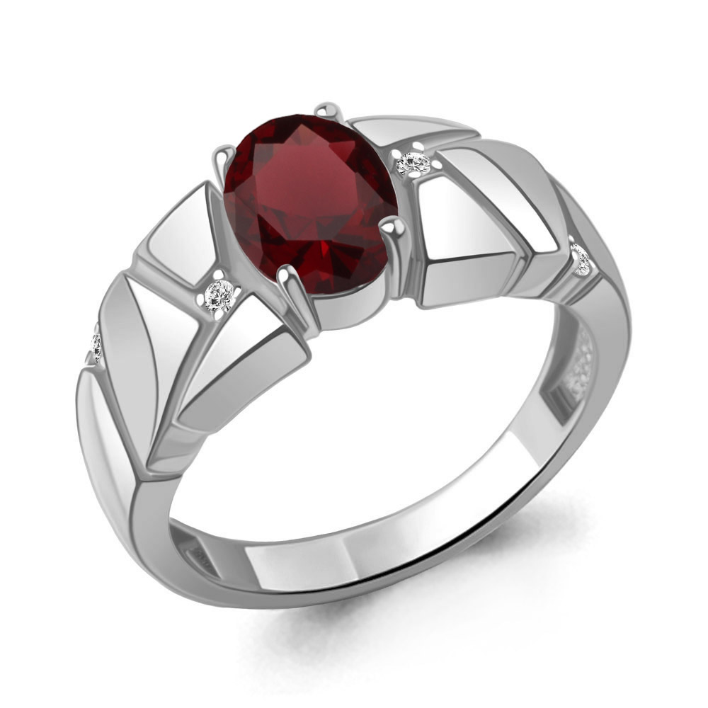 65014103А Кольцо из Серебра с гранатом, фианитами