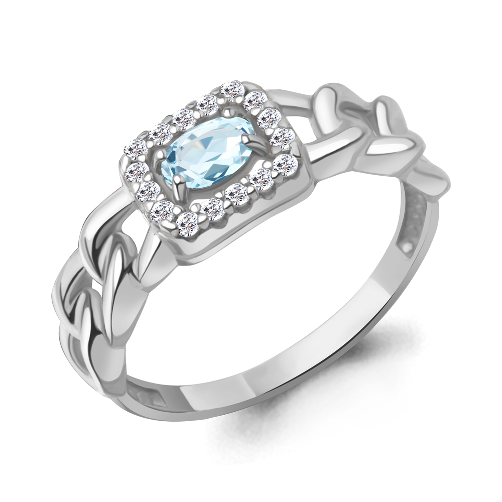 65014302А Кольцо из Серебра с топазом скай блю, фианитами