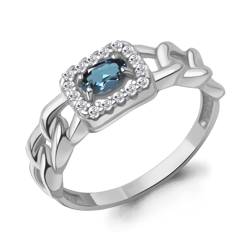 65014308А Кольцо из Серебра с топазом лондон блю, фианитами