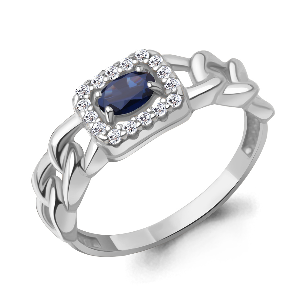 650143АБ Кольцо из Серебра с наносапфиром, фианитами