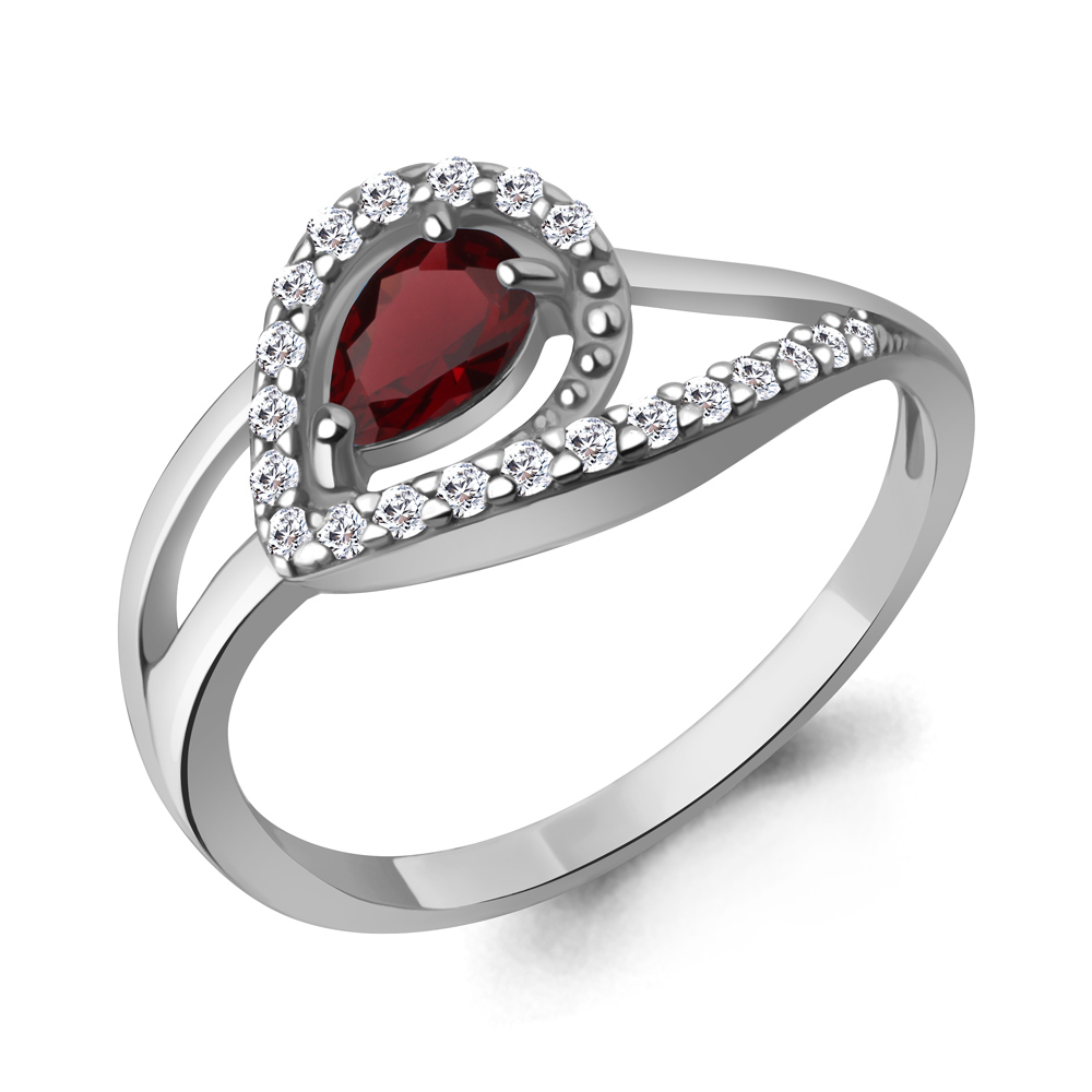 65014503А Кольцо из Серебра с гранатом, фианитами