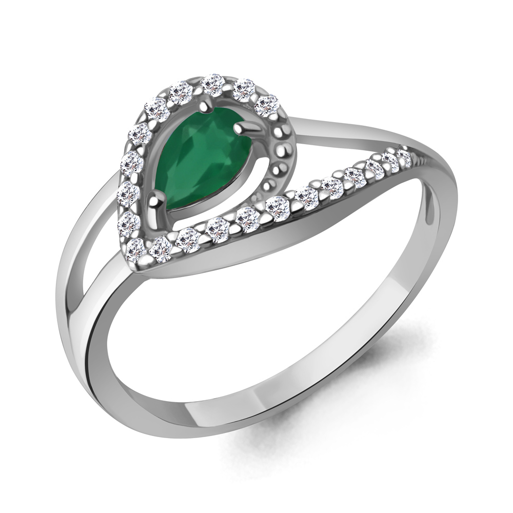 65014509А Кольцо из Серебра с агатом, фианитами