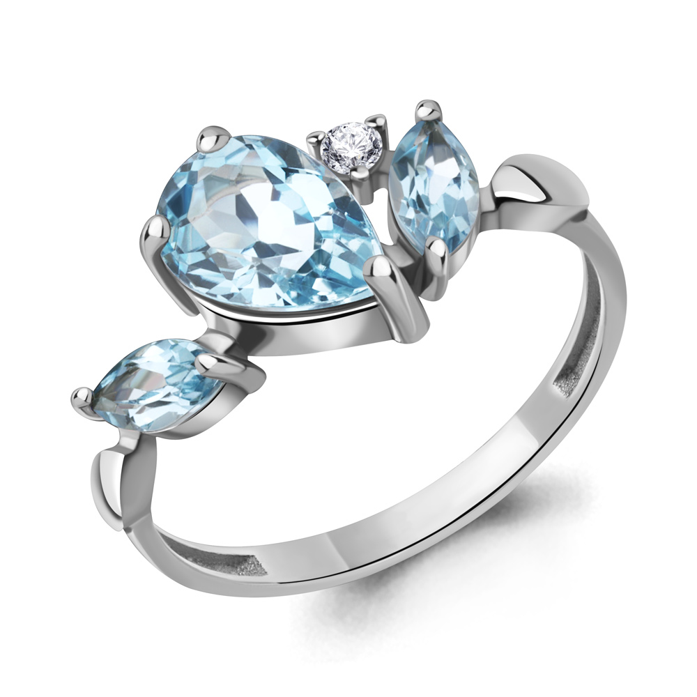 65014702А Кольцо из Серебра с топазами скай блю, фианитом