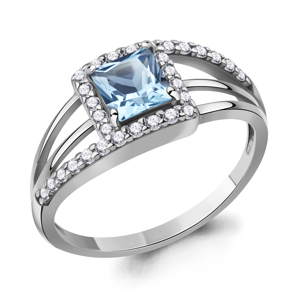 65014905А Кольцо из Серебра с топазом свисс блю, фианитами