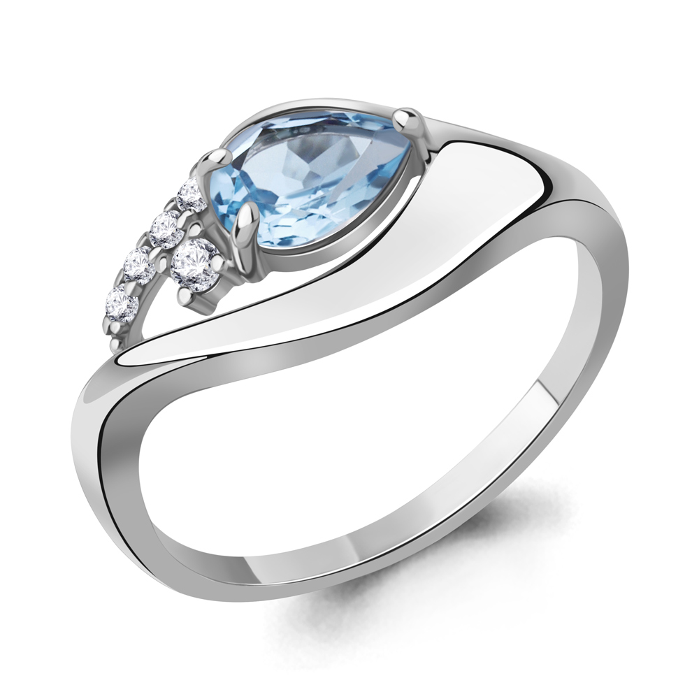 65015005А Кольцо из Серебра с топазом свисс блю, фианитами
