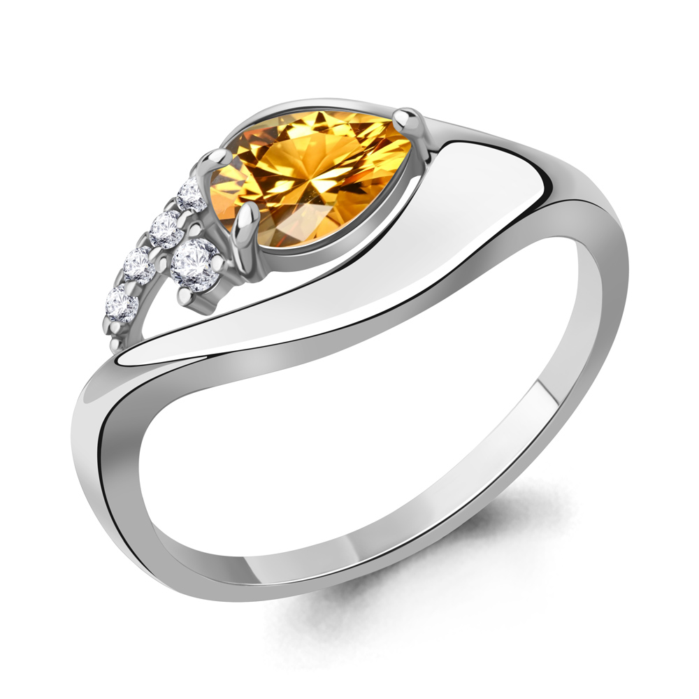 65015006А Кольцо из Серебра с фианитами, цитрином