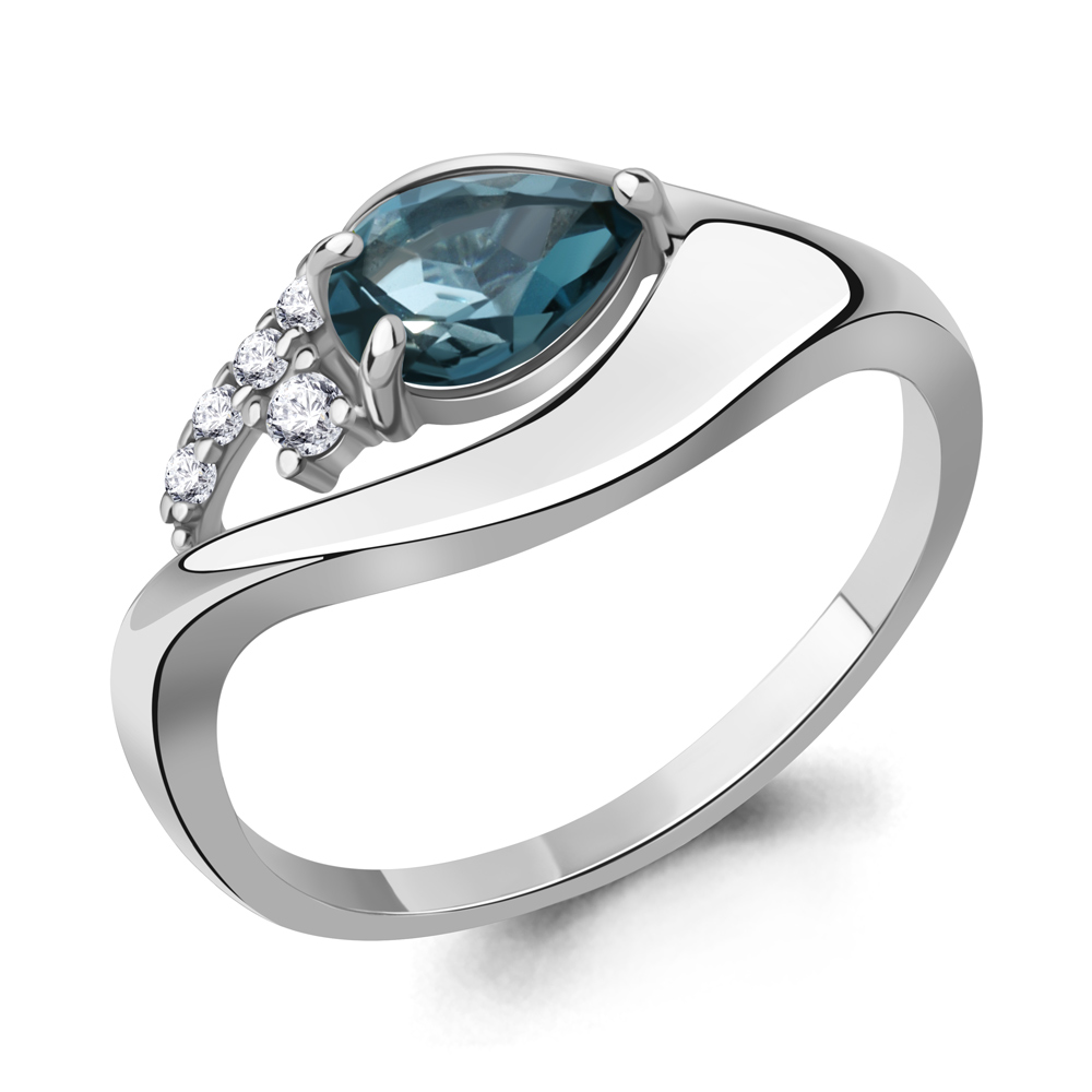 65015008А Кольцо из Серебра с топазом лондон блю, фианитами