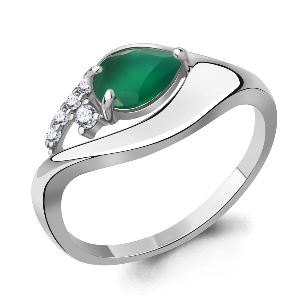 65015009А Кольцо из Серебра с агатом, фианитами