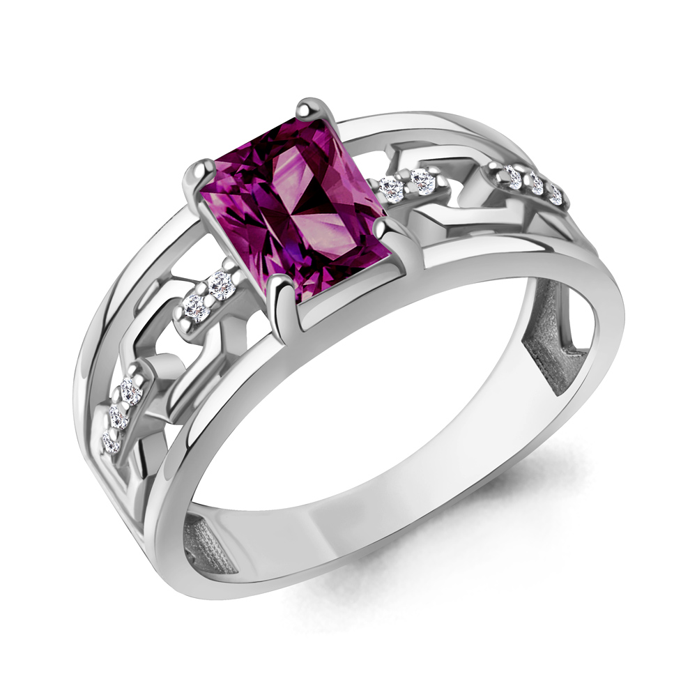 65015384А Кольцо из Серебра с наноаметистом иск., фианитами