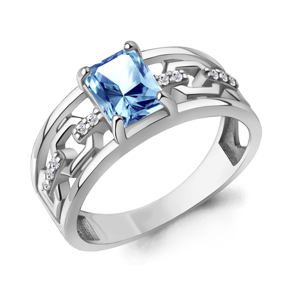 65015392А Кольцо из Серебра с нанотопазом свисс, фианитами