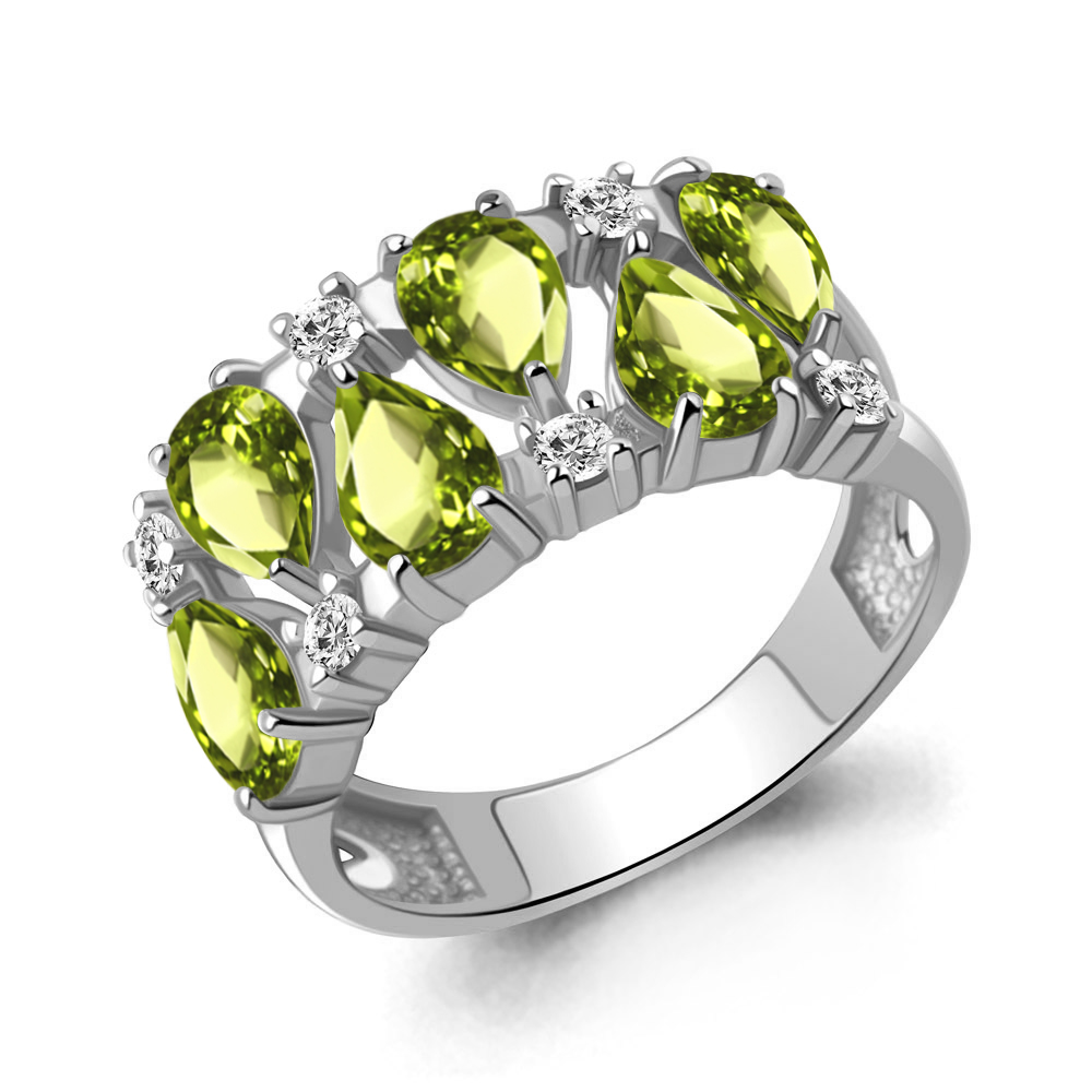 65016307А Кольцо из Серебра с фианитами, хризолитами