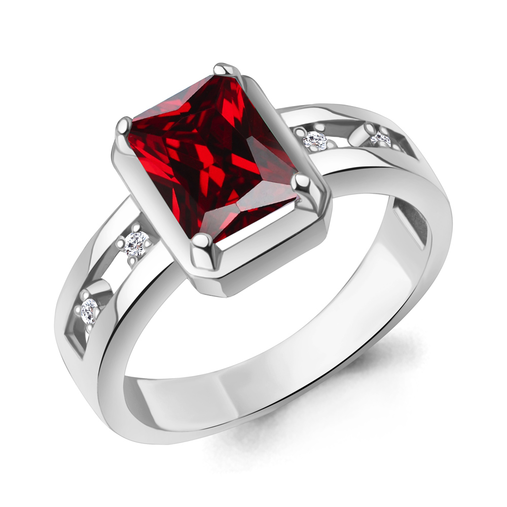 65016803А Кольцо из Серебра с гранатом, фианитами