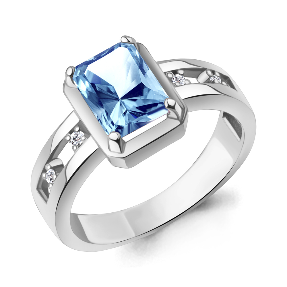 65016805А Кольцо из Серебра с топазом свисс блю, фианитами