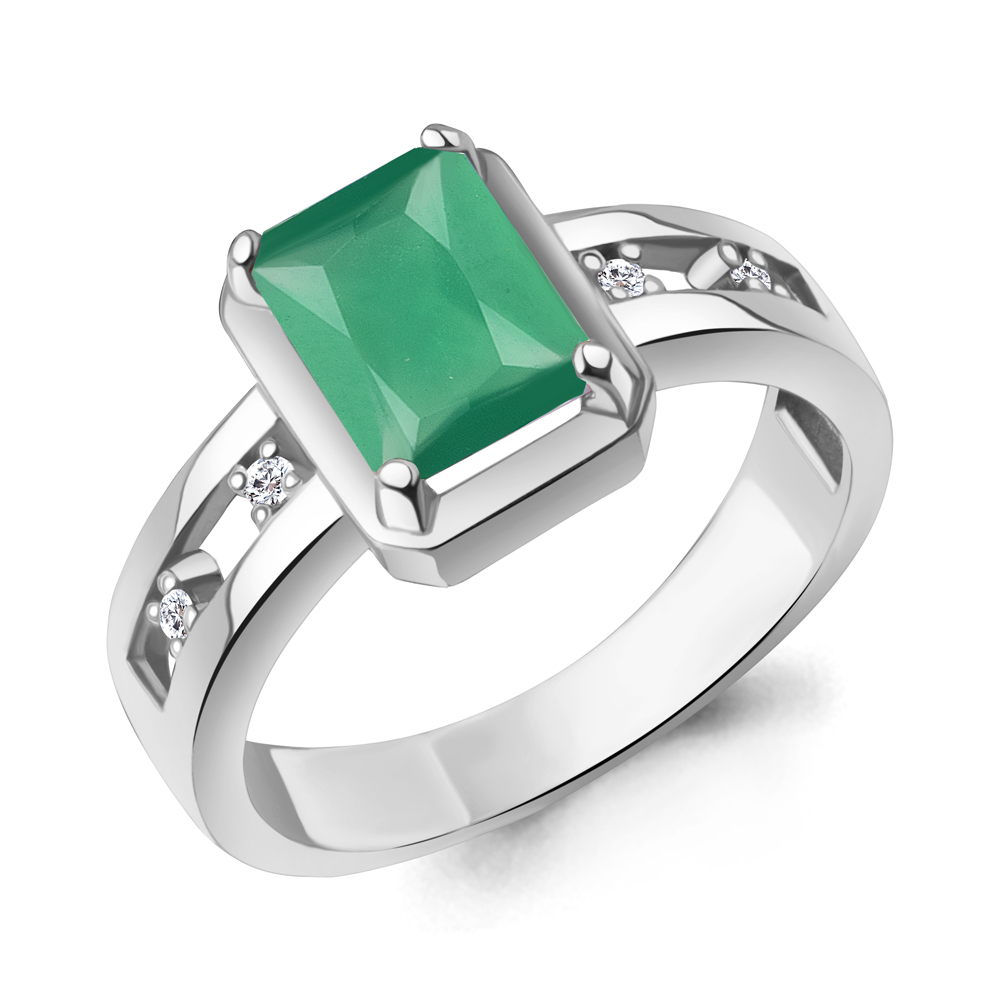 65016809А Кольцо из Серебра с агатом, фианитами