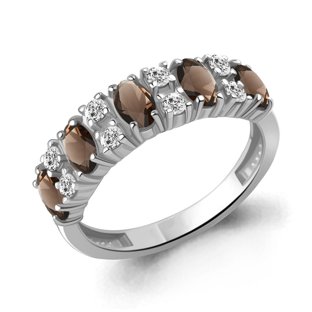 65017201А Кольцо из Серебра с кварцами дымчатыми, фианитами