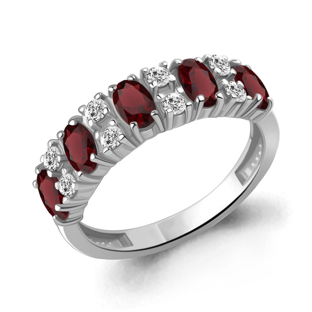 65017203А Кольцо из Серебра с гранатами, фианитами