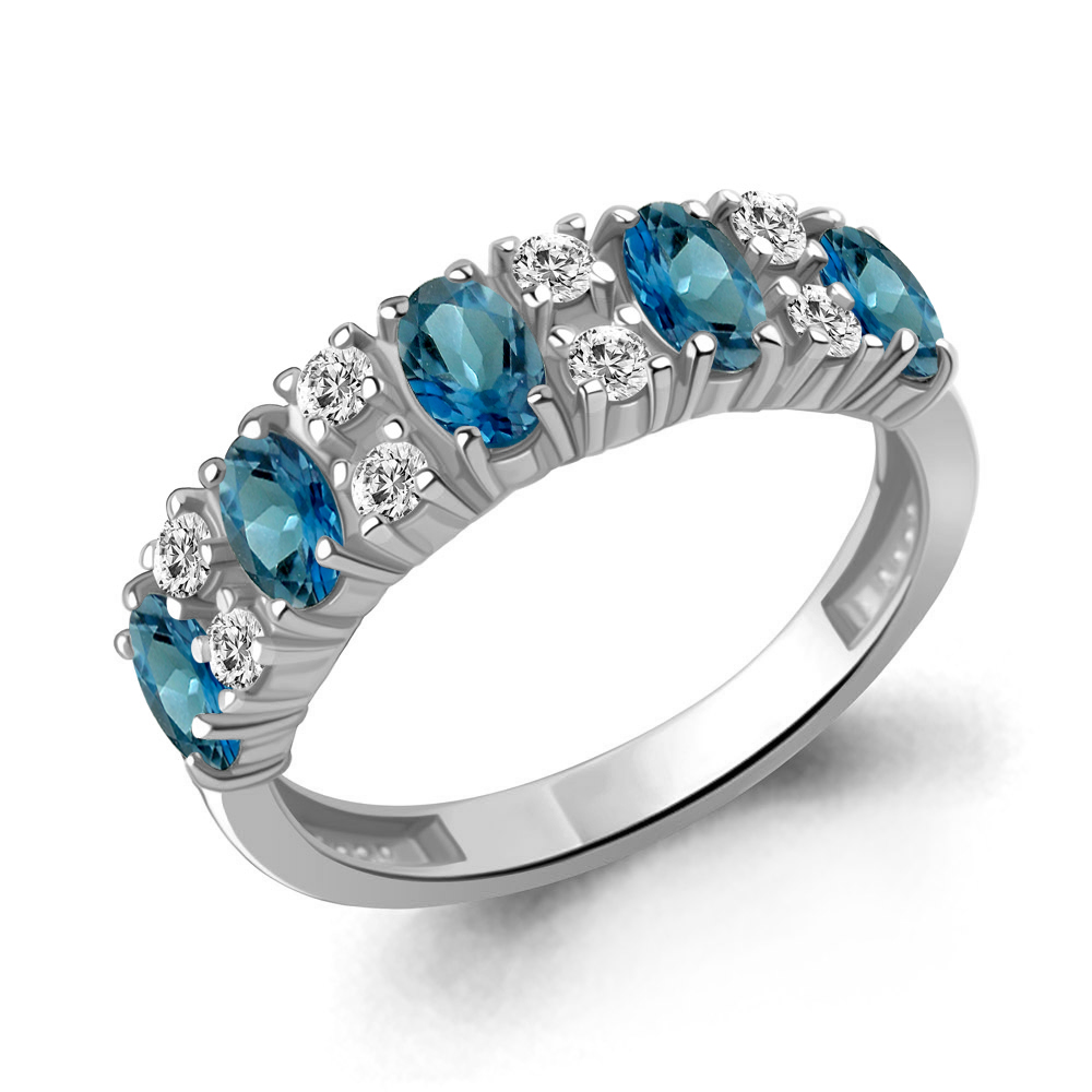 65017208А Кольцо из Серебра с топазами лондон блю, фианитами