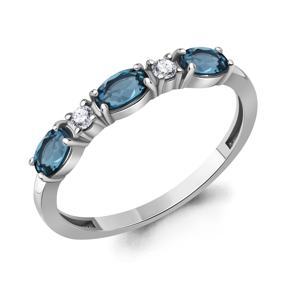 65017408А Кольцо из Серебра с топазами лондон блю, фианитами