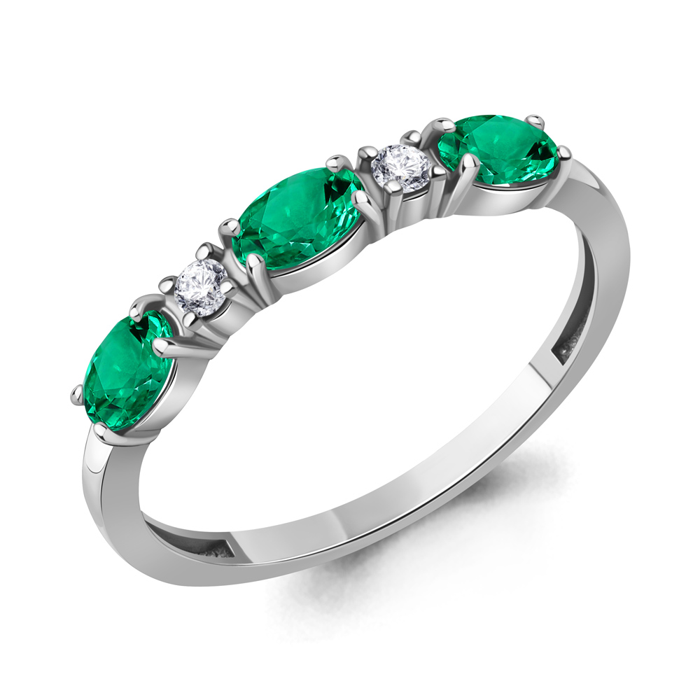 650174АГ Кольцо из Серебра с наноизумрудами, фианитами