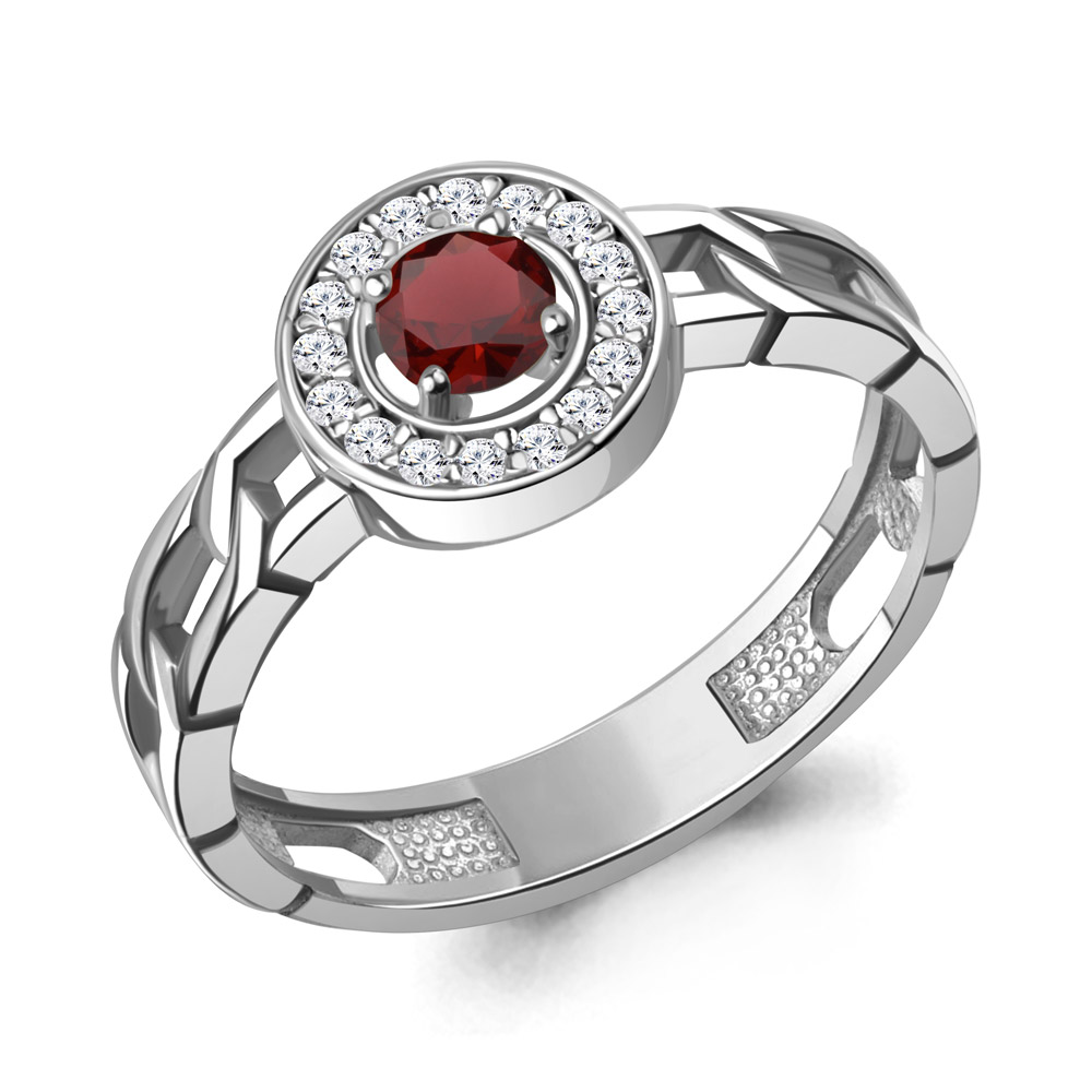65017603А Кольцо из Серебра с гранатом, фианитами