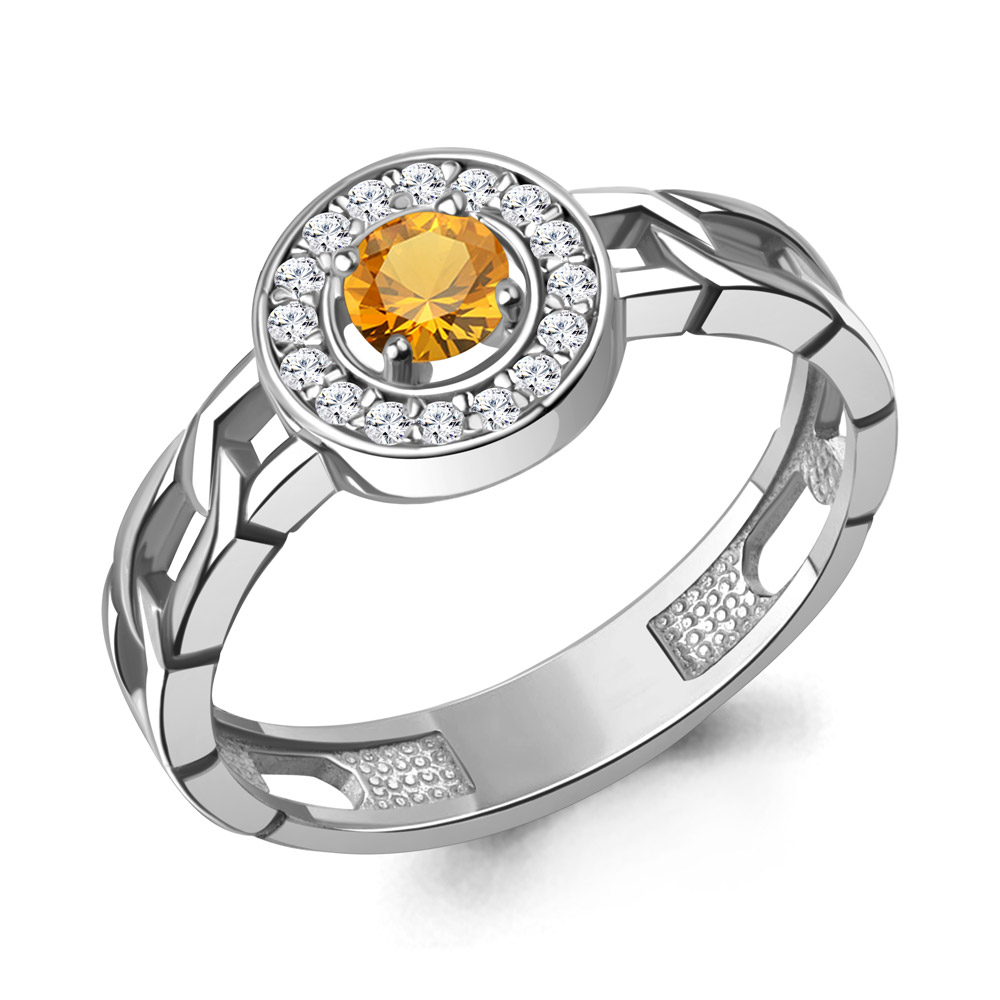 65017606А Кольцо из Серебра с фианитами, цитрином