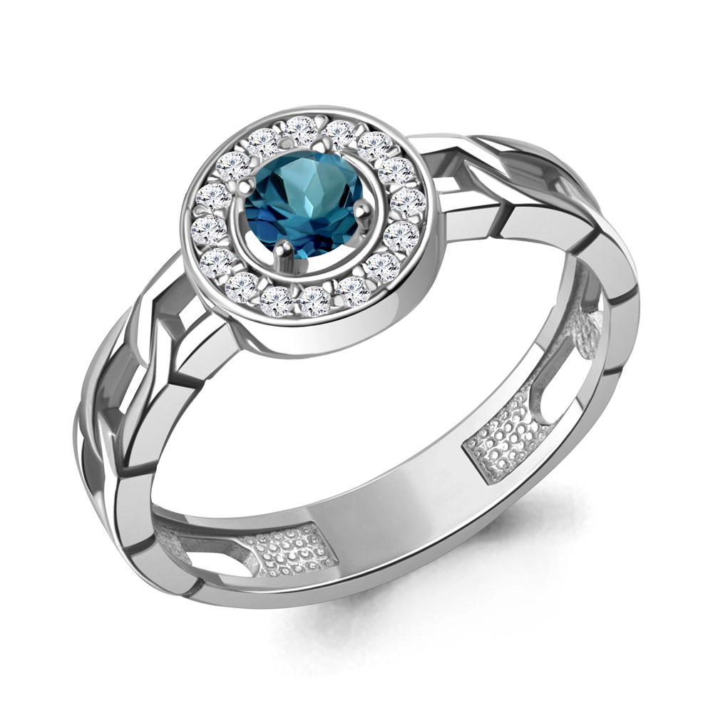 65017608А Кольцо из Серебра с топазом лондон блю, фианитами