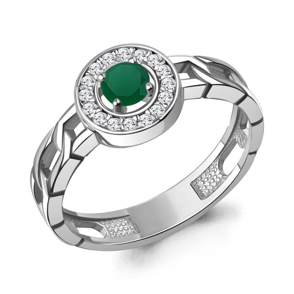 65017609А Кольцо из Серебра с агатом, фианитами