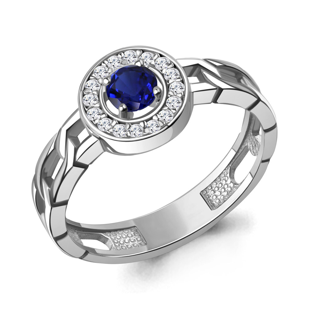 650176АБ Кольцо из Серебра с наносапфиром, фианитами
