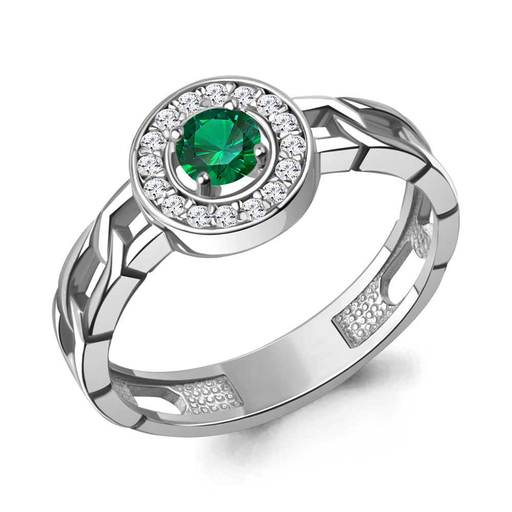 650176АГ Кольцо из Серебра с наноизумрудом, фианитами
