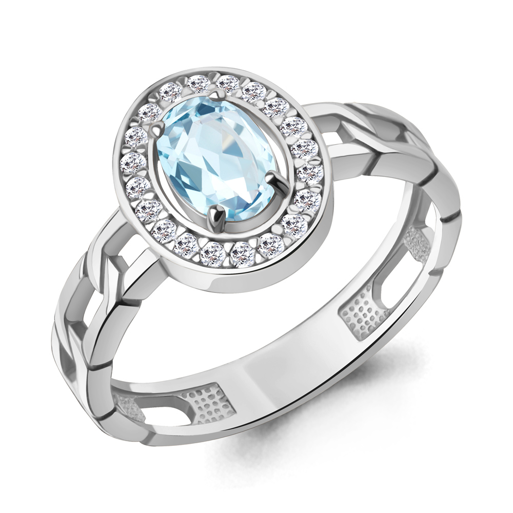 65017702А Кольцо из Серебра с топазом скай блю, фианитами