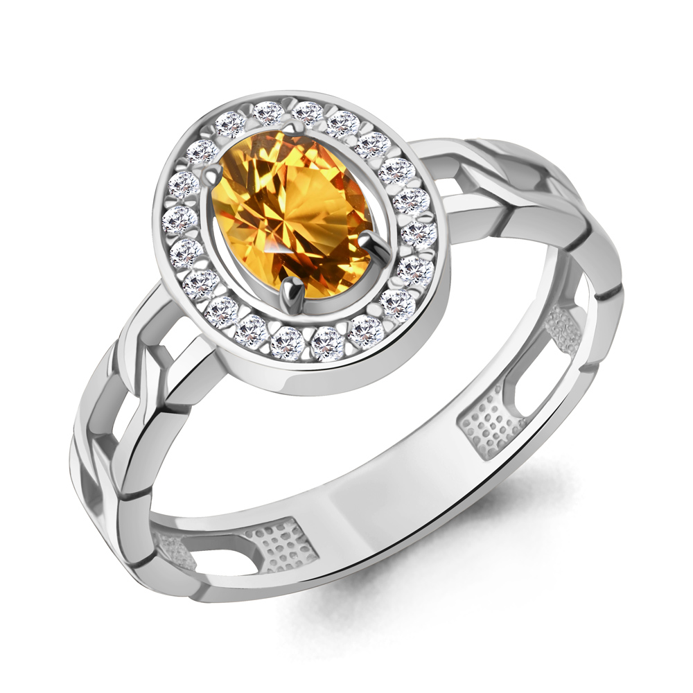 65017706А Кольцо из Серебра с фианитами, цитрином