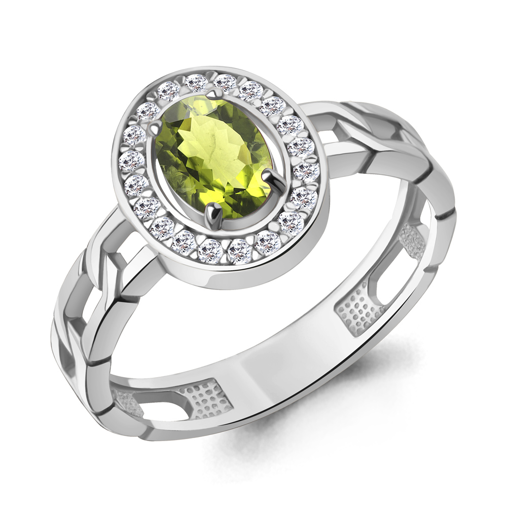 65017707А Кольцо из Серебра с фианитами, хризолитом