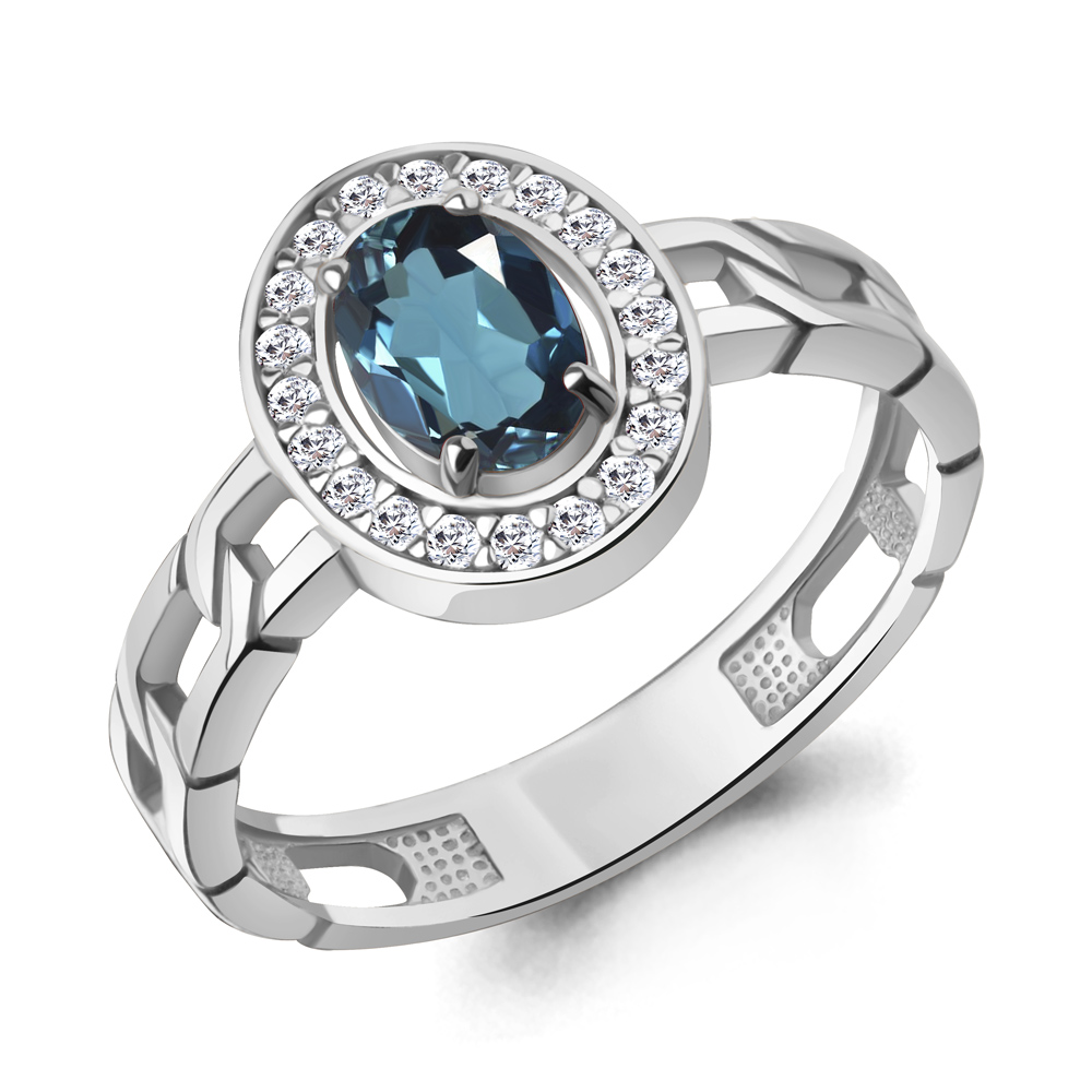 65017708А Кольцо из Серебра с топазом лондон блю, фианитами