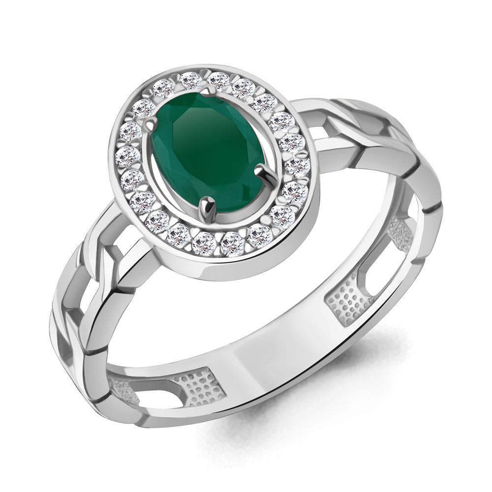 65017709А Кольцо из Серебра с агатом, фианитами