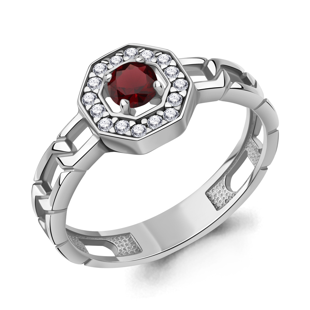 65017803А Кольцо из Серебра с гранатом, фианитами