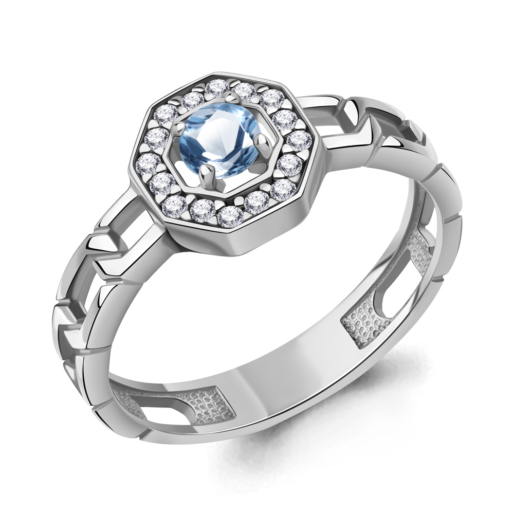 65017805А Кольцо из Серебра с топазом свисс блю, фианитами