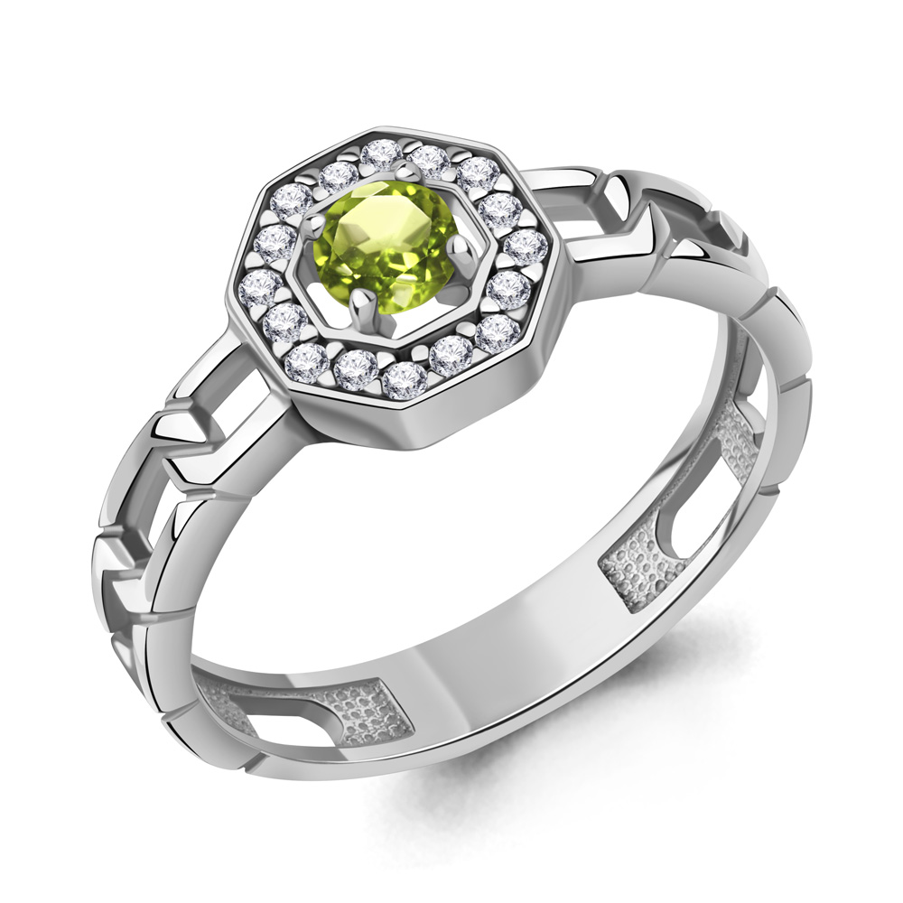 65017807А Кольцо из Серебра с фианитами, хризолитом
