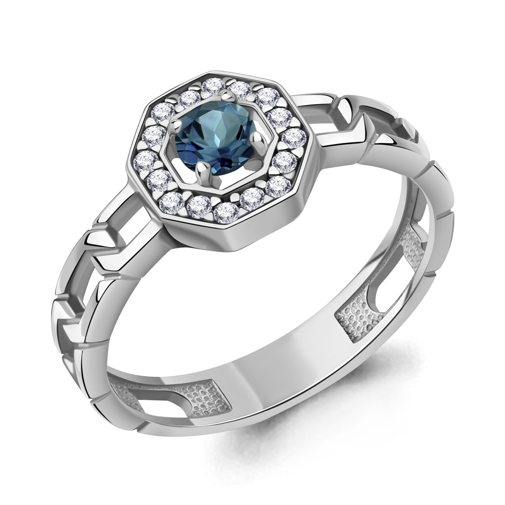 65017808А Кольцо из Серебра с топазом лондон блю, фианитами