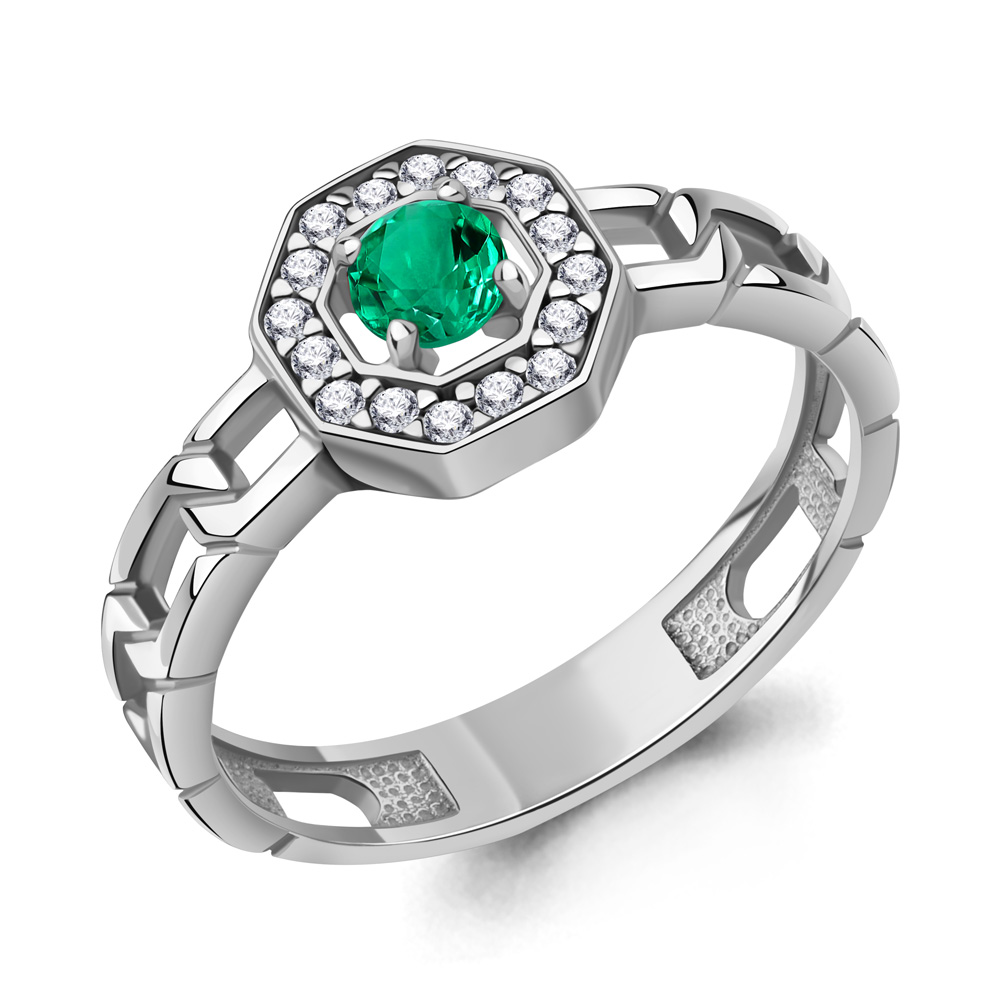 650178АГ Кольцо из Серебра с наноизумрудом, фианитами