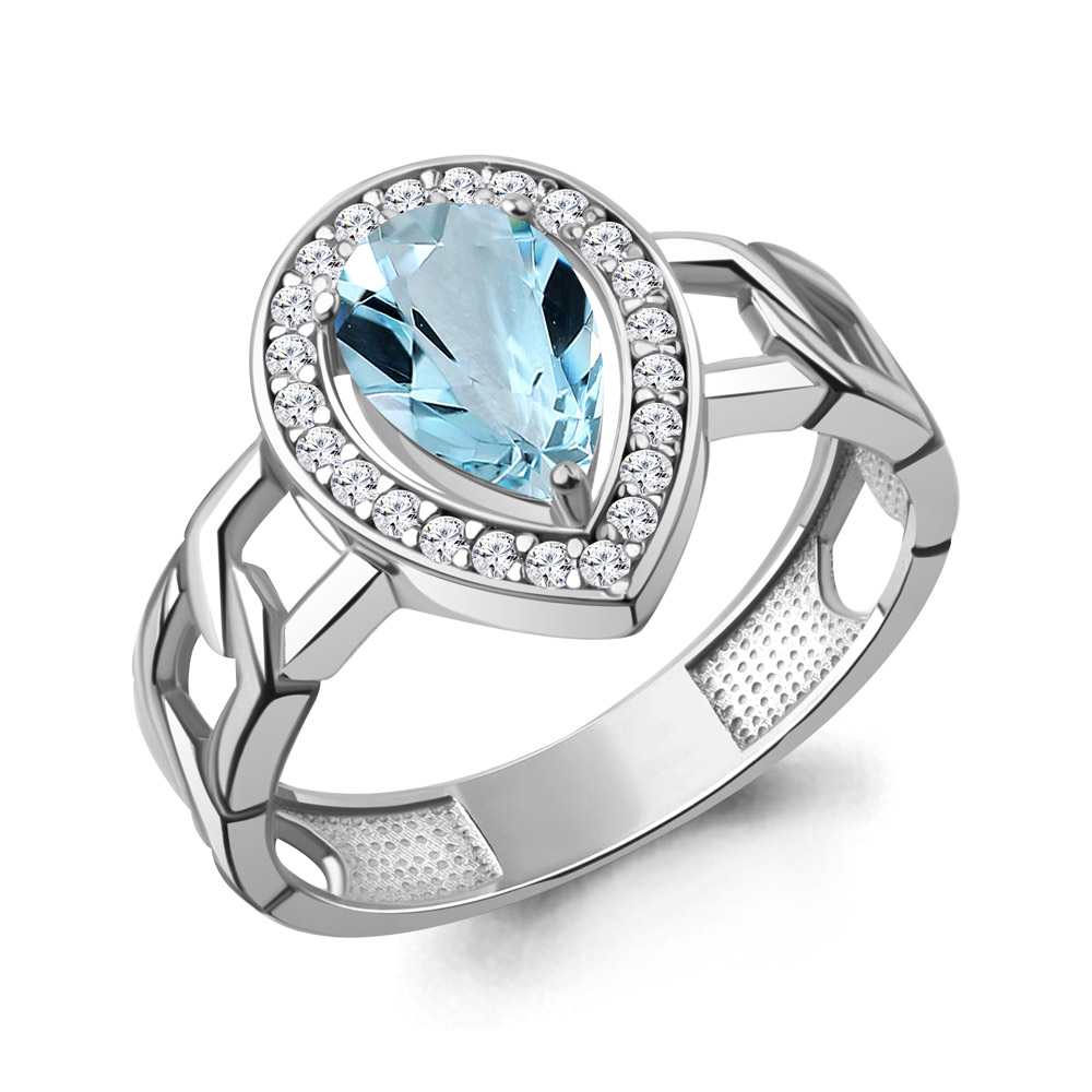65017902А Кольцо из Серебра с топазом скай блю, фианитами